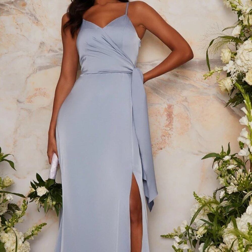 Chi Chi London Blue Formal Slit Dress Size 8 Medium